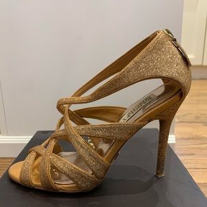 Badgley Misckha rose gold sparkle strap heels